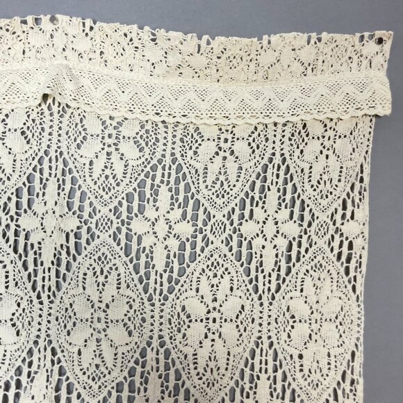 Vintage Crocheted Lace Curtain Tassels Boho Hippie Home Decor Rod Pocket White - Picture 13 of 13